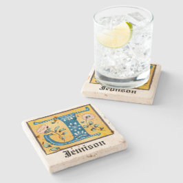 Posavasos De Piedra Letra medieval floral iluminada monograma J
