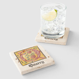 Posavasos De Piedra Letra medieval floral iluminada monograma Q