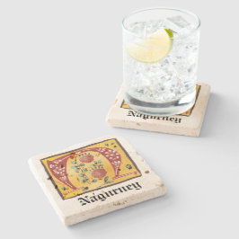 Posavasos De Piedra Letra medieval floral iluminada N Monograma