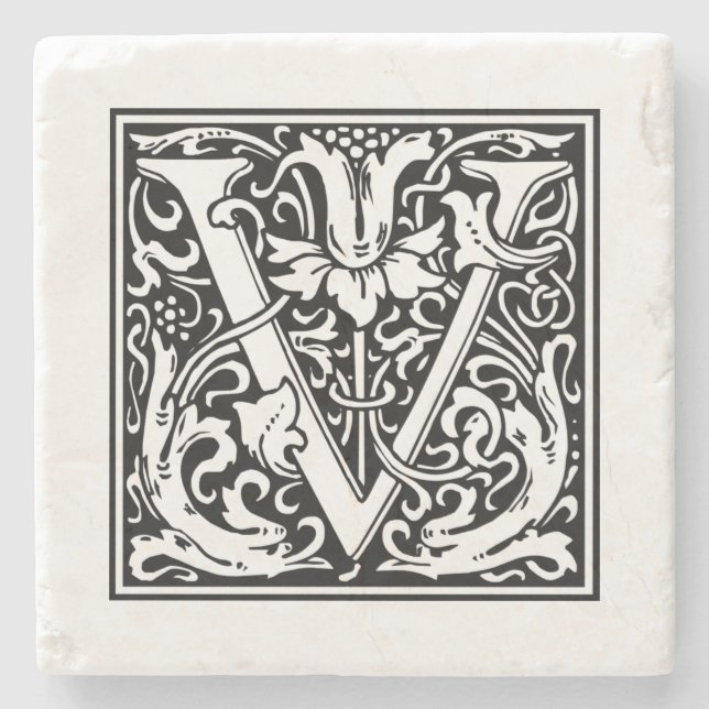 Posavasos De Piedra Letra monográfica personalizada V cumpleaños Boda (Anverso)