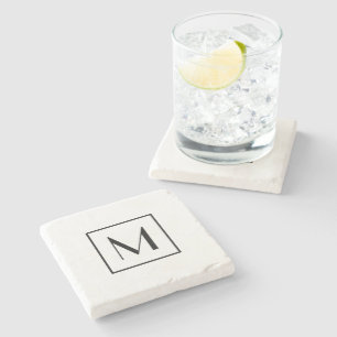 Posavasos De Piedra Letra monograma blanco negro moderno mínimo
