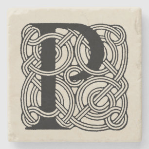 Posavasos De Piedra Letra P Monograma Estampa de Nudo Céltico Vintage