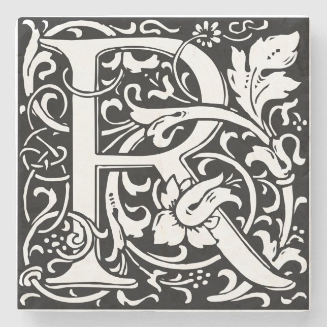 Posavasos De Piedra Letra R Monograma medieval Art Nouveau (Anverso)