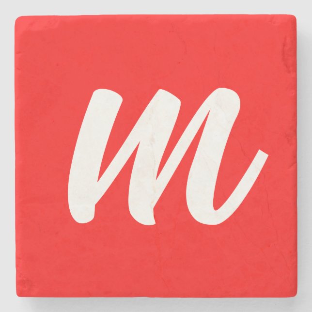 Posavasos De Piedra Letra roja blanca caligráfica monográfica carta in (Anverso)