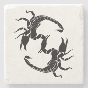 Posavasos De Piedra Letra S en negro y blanco - Dos escorpiones