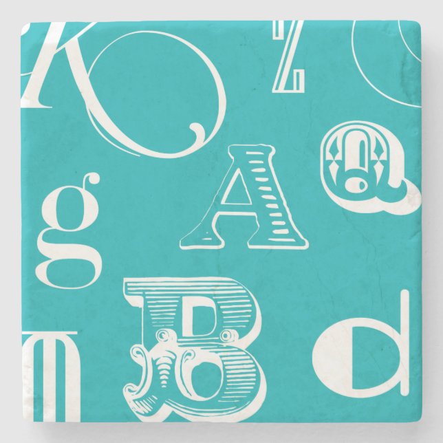 Posavasos De Piedra Letras decorativas en fondo azul (Anverso)