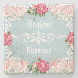 Posavasos De Piedra letras french personalizado artística botánica de 