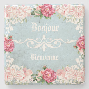 Posavasos De Piedra letras french personalizado artística botánica de 