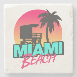 Posavasos De Piedra Letras Mínimas Retro de la Playa de Miami