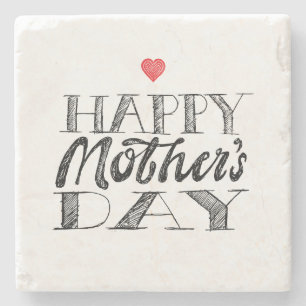 Posavasos De Piedra Letras y corazón para el día de la madre en blanco