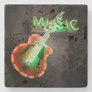Posavasos De Piedra Letrero Neon de Música de Guitarra Baja Retro Vint