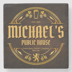 Posavasos De Piedra Letrero personalizado de pub vintage de madera rús