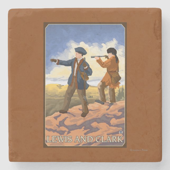 Posavasos De Piedra Lewis y Clark que exploran el oeste (Anverso)