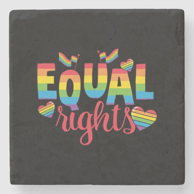 Posavasos De Piedra LGBTQ - Igualdad de derechos - Colores arcoiris (Anverso)