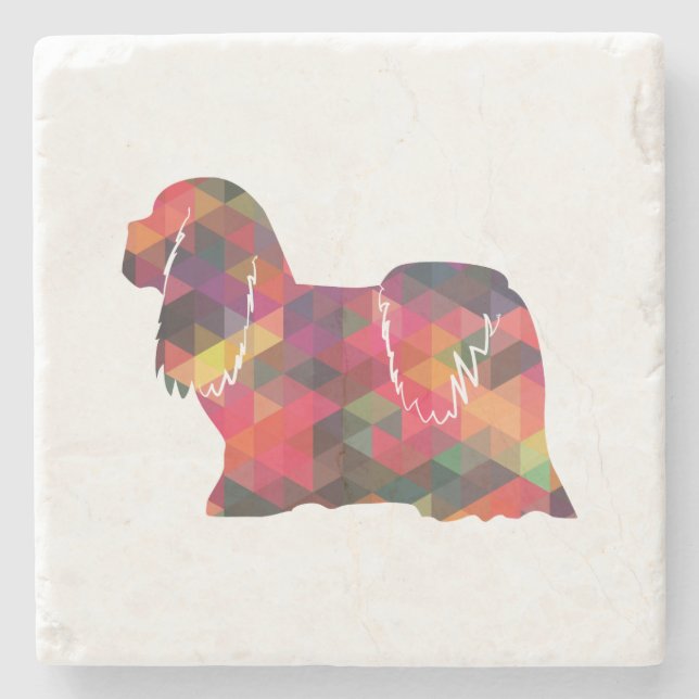 Posavasos De Piedra Lhasa Apso Perro Raza Geo Silhouette Multi (Anverso)