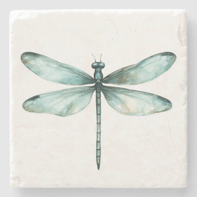 Posavasos De Piedra Libélula Verde Teal (Anverso)