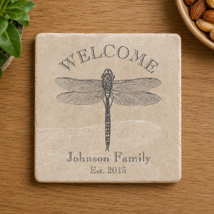 Posavasos De Piedra Libélula Vintage Firma de Bienvenida
