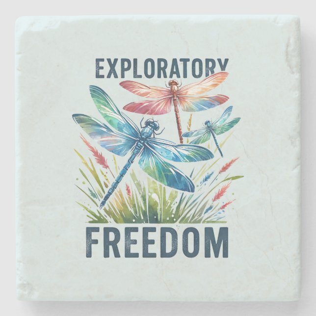 Posavasos De Piedra Libertad exploratoria - Dragonfly artístico (Anverso)