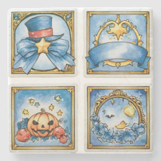 Posavasos De Piedra Libro de cuentos de Halloween azul vintage