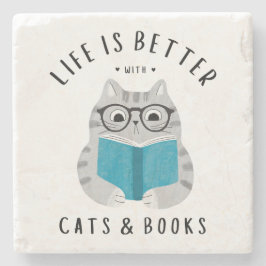 Posavasos De Piedra Libro de lectura de gatos más lindo