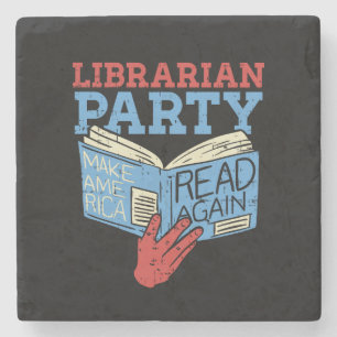 Posavasos De Piedra Libros - Regalo de fiesta del bibliotecario amante