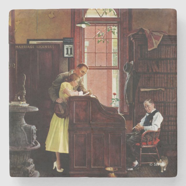 Posavasos De Piedra Licencia matrimonial de Norman Rockwell (Anverso)