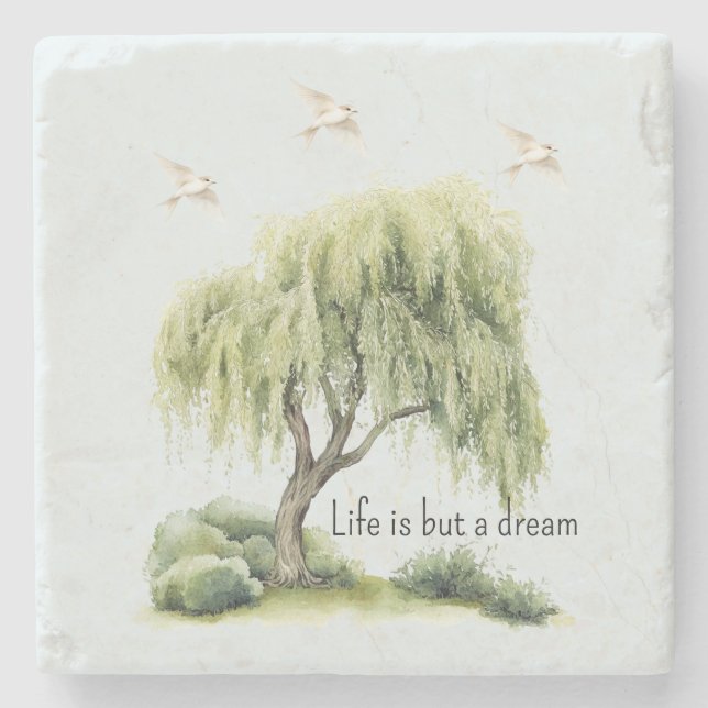 Posavasos De Piedra Life is a dream Tree Birds (Anverso)
