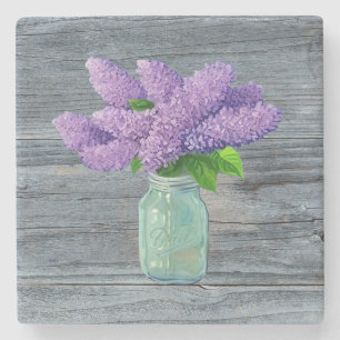 Posavasos De Piedra Lilacs En Mason Jar Rústico