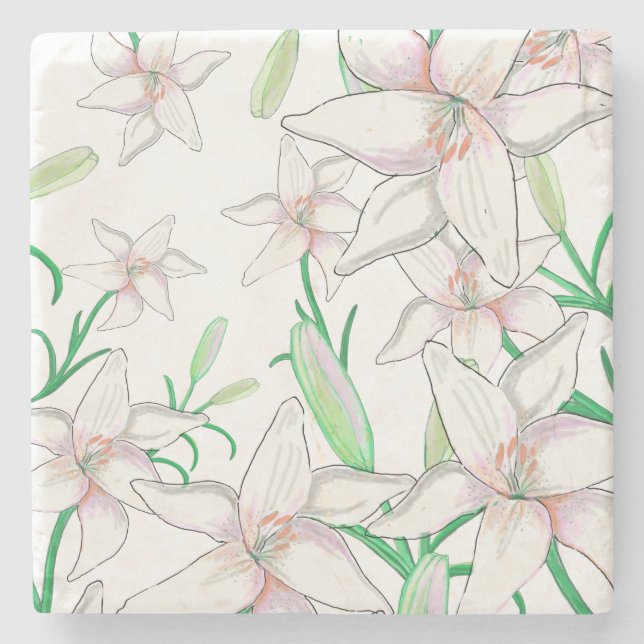 Posavasos De Piedra Lilies blancos (Anverso)