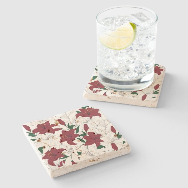 Posavasos De Piedra Lilies de Navidades rojos y blancos (Lateral)