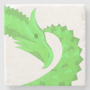 Posavasos De Piedra Lime dragón de corazón verde sobre blanco