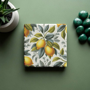 Posavasos De Piedra Limón Amarillo Vibrante y Botánico de Acuarela Azu