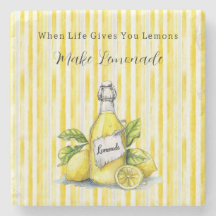 Posavasos De Piedra Limonada de rayas blancas y amarillas de limón