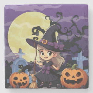 Posavasos De Piedra Linda Bruja de Halloween de Anime