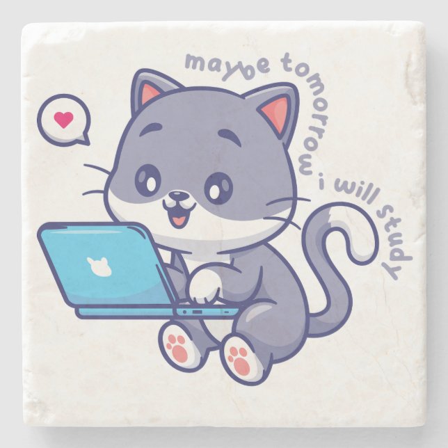 Posavasos De Piedra linda estudiante perezosa - tal vez mañana estudia (Anverso)