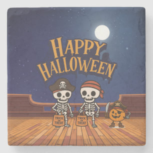 Posavasos De Piedra lindo, esqueletos y calabaza Halloween