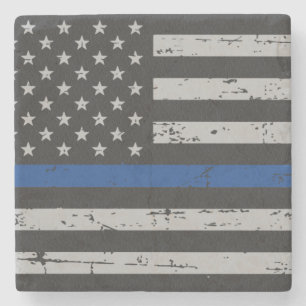 Posavasos De Piedra Línea Azul delgada - Oficial de policía - Bandera