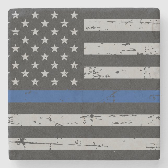 Posavasos De Piedra Línea Azul delgada - Oficial de policía - Bandera  (Anverso)