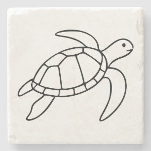 Posavasos De Piedra Línea de Arte de Tortuga Marina – Animal Marino Mi