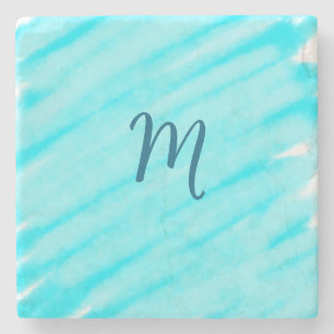 Posavasos De Piedra líneas simples de acuarela azul con tu monograma
