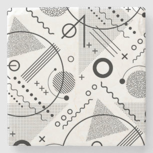 Posavasos De Piedra Líneas y formas geométricas en blanco y negro de G