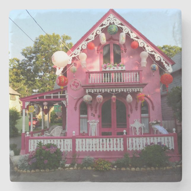 Posavasos De Piedra Linternas y pan de jengibre rosado - Viñedo de Mar (Anverso)
