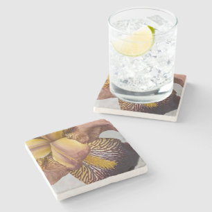 Posavasos De Piedra Lirio barbudo floral amarillo y violeta
