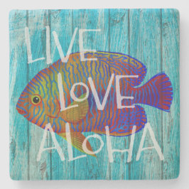Posavasos De Piedra Live Love Aloha Tropical Fish Beach Rótulo