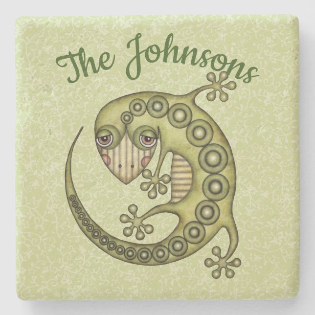 Posavasos De Piedra Lizard verde (Anverso)