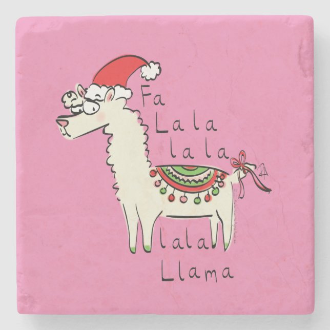 Posavasos De Piedra Llama a cute graciosos Navidades niños de vacacion (Anverso)