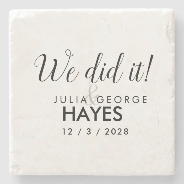 Posavasos De Piedra Lo hicimos Script Text Wedding Favor (Anverso)