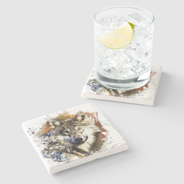 Posavasos De Piedra Lobo   (Lateral)