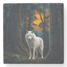 Lobo Blanco Salvaje Bajo la Luz de la Luna Animal 