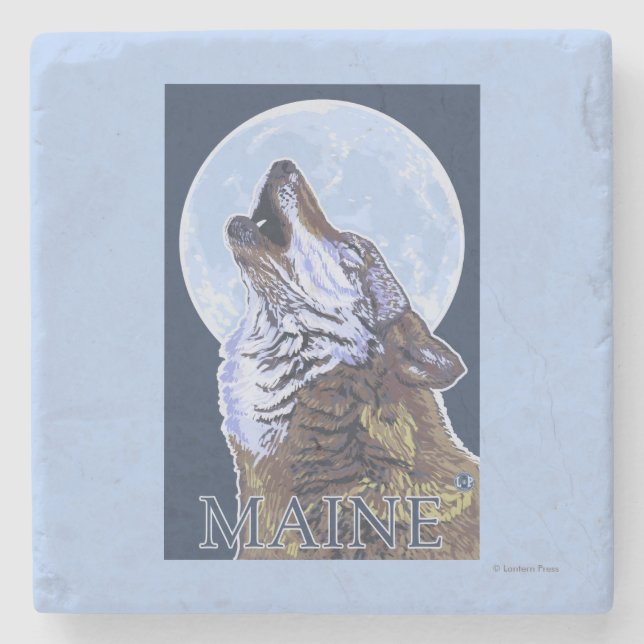 Posavasos De Piedra Lobo de MaineHowling (Anverso)